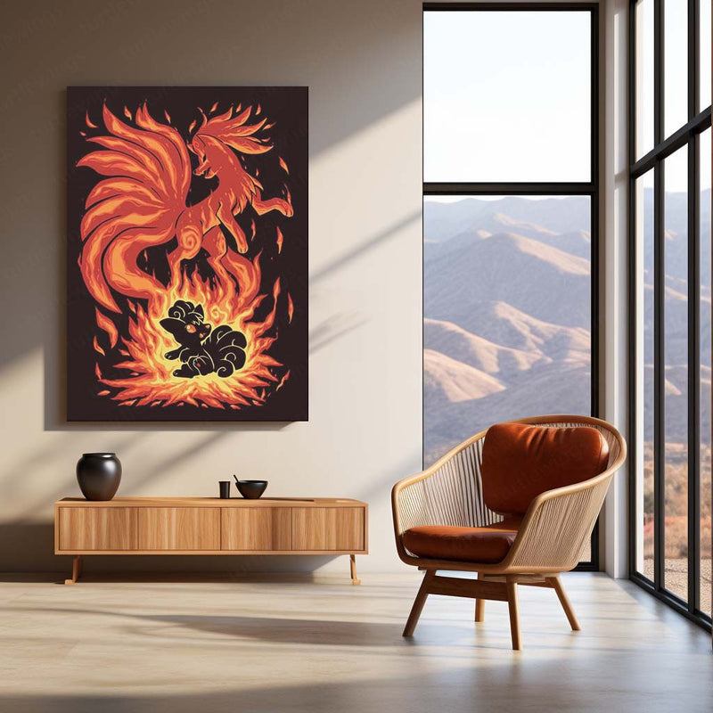 Anime Metal Poster | The Flame-Tailed Fox Within | Pokemon Evolution Spirit Metal Frame  Inner Fire, Mystic Flames & Awakening Wall Art