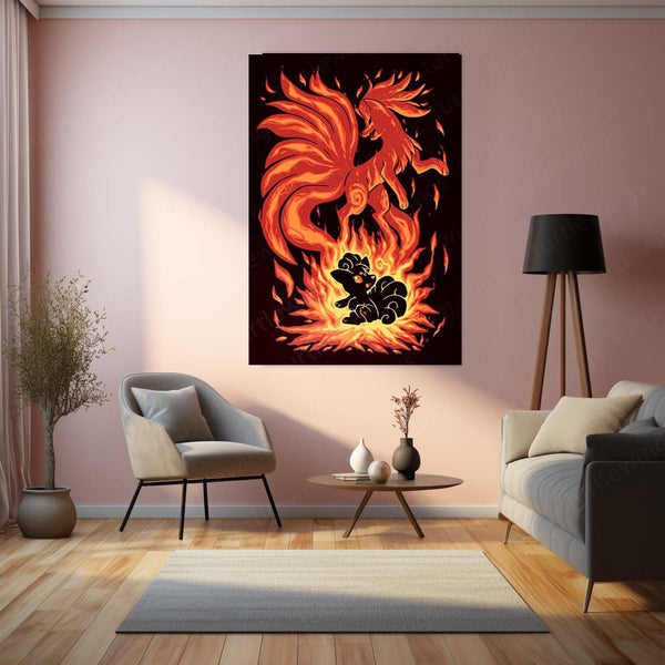 Anime Metal Poster | The Flame-Tailed Fox Within | Pokemon Evolution Spirit Metal Frame  Inner Fire, Mystic Flames & Awakening Wall Art