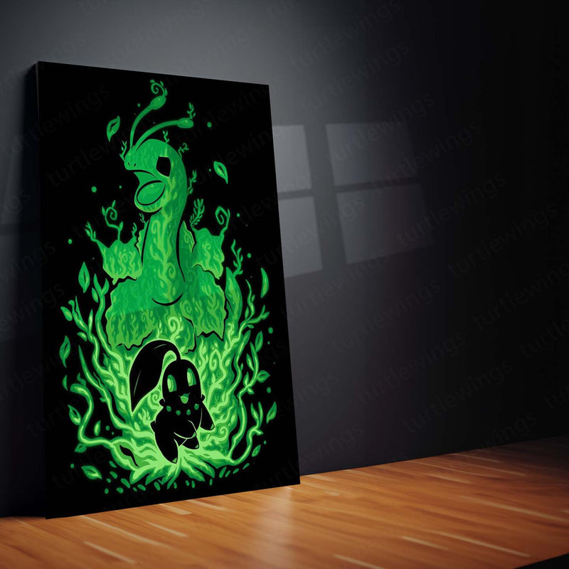 Anime Metal Poster | The Grass Flower Within | Pokemon Nature Evolution Metal Frame Growth, Renewal & Inner Bloom Wall Art