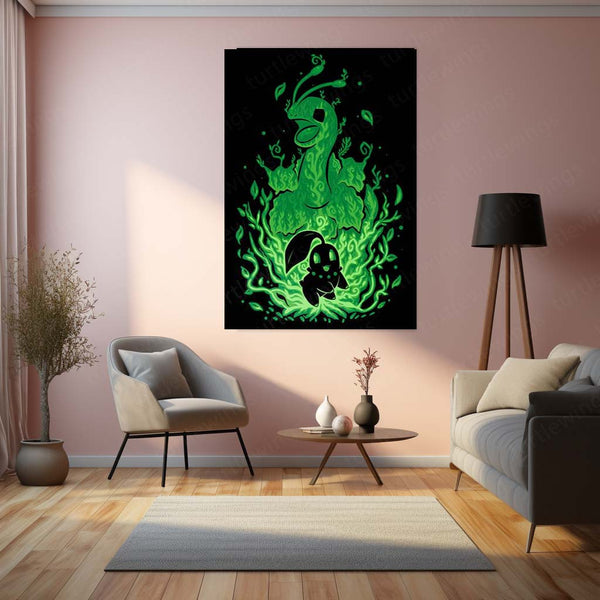 Anime Metal Poster | The Grass Flower Within | Pokemon Nature Evolution Metal Frame Growth, Renewal & Inner Bloom Wall Art