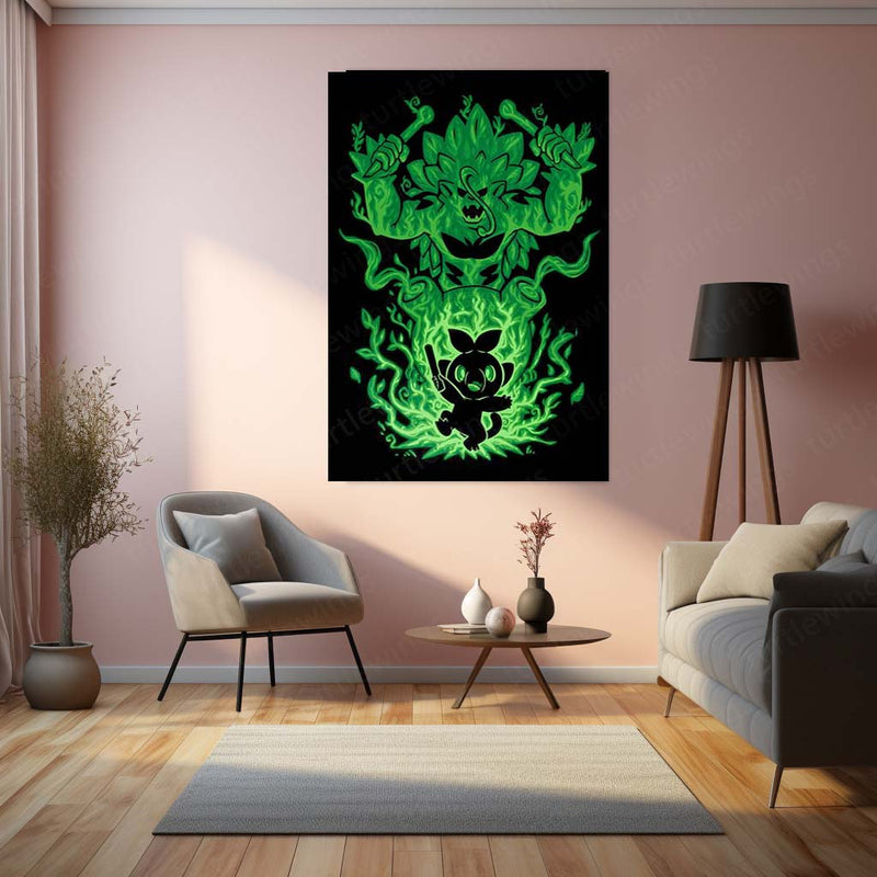 Anime Metal Poster | The Grass Gorilla Within | Pokemon Nature Awakening Metal Frame  Primal Strength, Growth & Earthbound Power Wall Art