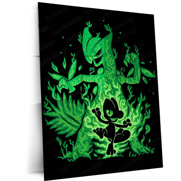 Anime Metal Poster | The Grass Lizard Within | Pokemon Nature Evolution Metal Frame  Growth, Agility & Inner Awakening Wall Art