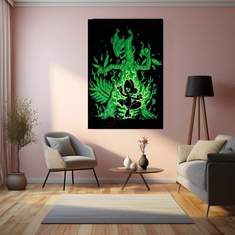 Anime Metal Poster | The Grass Lizard Within | Pokemon Nature Evolution Metal Frame  Growth, Agility & Inner Awakening Wall Art