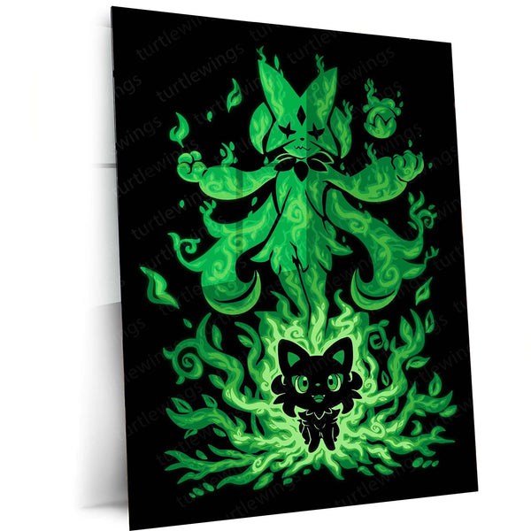 Anime Metal Poster | The Grass Magician Within | Pokemon Nature Awakening Metal Frame Growth, Wisdom & Elemental Mastery Wall Art