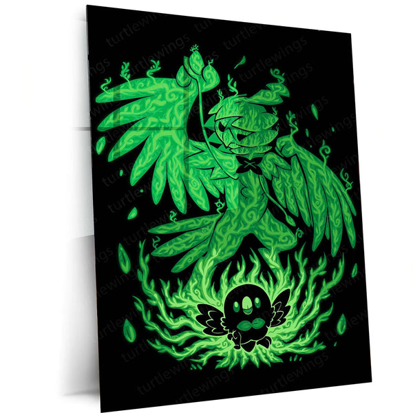 Anime Metal Poster | The Grass Owl Within | Pokemon Nature Awakening Metal Frame Wisdom, Growth & Silent Power Wall Art