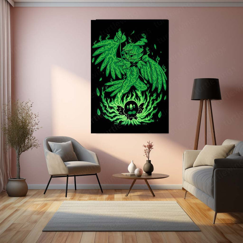 Anime Metal Poster | The Grass Owl Within | Pokemon Nature Awakening Metal Frame Wisdom, Growth & Silent Power Wall Art