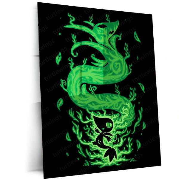 Anime Metal Poster | The Grass Snake Within | Pokemon Evolution Nature Metal Frame  Growth, Elegance & Inner Awakening Wall Art