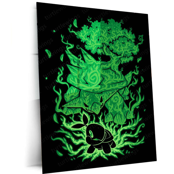 Anime Metal Poster | The Grass Turtle Within | Pokemon Nature Evolution Metal Frame  Growth, Endurance & Earthbound Awakening Wall Art