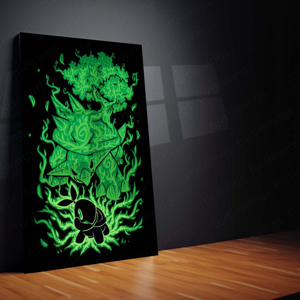 Anime Metal Poster | The Grass Turtle Within | Pokemon Nature Evolution Metal Frame  Growth, Endurance & Earthbound Awakening Wall Art