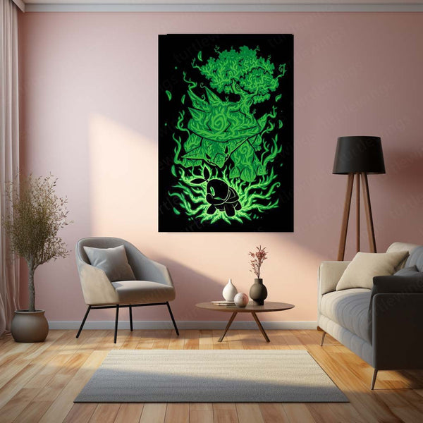 Anime Metal Poster | The Grass Turtle Within | Pokemon Nature Evolution Metal Frame  Growth, Endurance & Earthbound Awakening Wall Art
