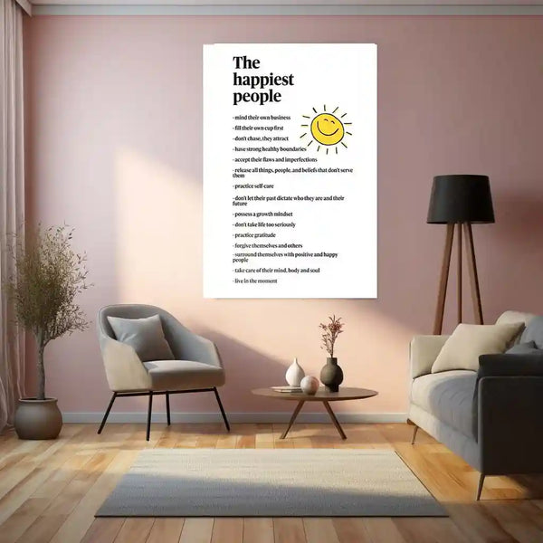 Quote Metal Poster | The Happiest People | Positive Mindset Inspiration Wall Art | Self-Growth Motivation Metal Frame - TURTLEWINGS 