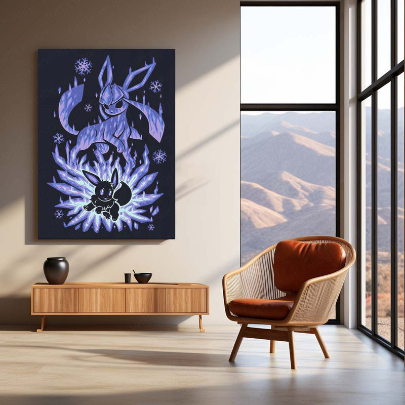 Anime Metal Poster | The Ice Evolution Within | Frozen Awakening Pokemon Metal Frame  Inner Calm, Frost Power & Silent Strength Wall Art