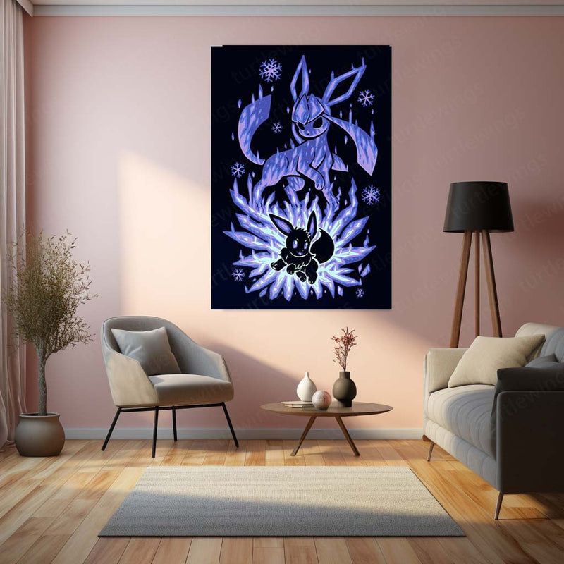 Anime Metal Poster | The Ice Evolution Within | Frozen Awakening Pokemon Metal Frame  Inner Calm, Frost Power & Silent Strength Wall Art