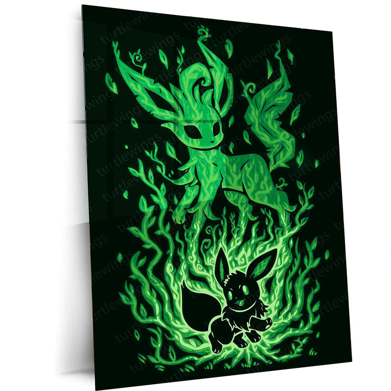 Anime Metal Poster | The Leaf Evolution Within | Verdant Awakening Pokemon Metal Frame  Inner Growth, Nature’s Power & Silent Strength Wall Art