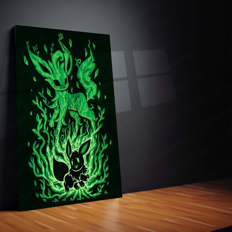 Anime Metal Poster | The Leaf Evolution Within | Verdant Awakening Pokemon Metal Frame  Inner Growth, Nature’s Power & Silent Strength Wall Art