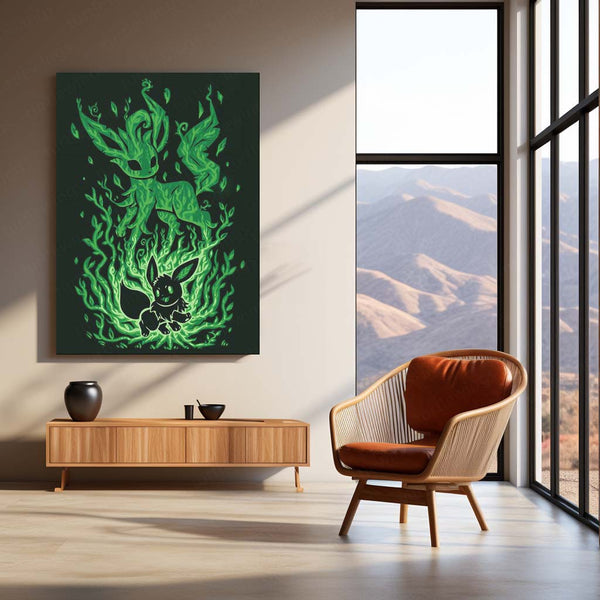 Anime Metal Poster | The Leaf Evolution Within | Verdant Awakening Pokemon Metal Frame  Inner Growth, Nature’s Power & Silent Strength Wall Art