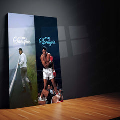 Quote Metal Poster | Muhammad Ali – The Sacrifice to the Spotlight Metal Frame Greatness Forged in Silence Boxing Wall Art | Champion Mindset Quote Metal Poster