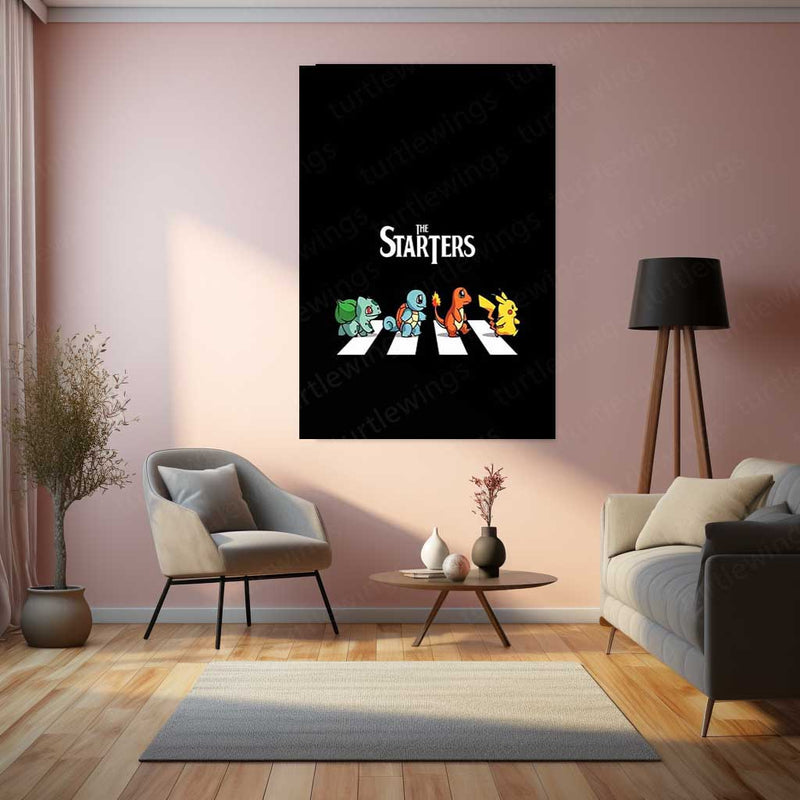 The Starters Pokémon Metal Poster | Classic Starter Pokémon Crossing Wall Art