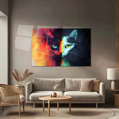 The Two-Faced Feline Metal Poster | Abstract Cat Wall Art | Vibrant Animal Poster - TURTLEWINGS 