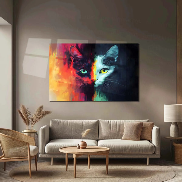 The Two-Faced Feline Metal Poster | Abstract Cat Wall Art | Vibrant Animal Poster - TURTLEWINGS 
