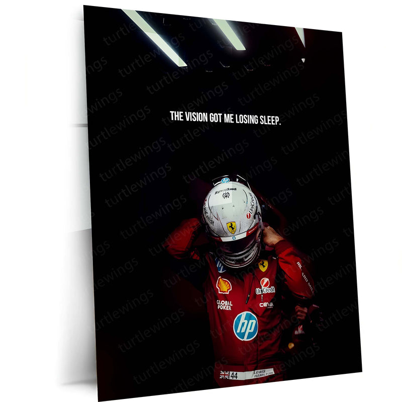 Quote Metal Poster | Lewis Hamilton – The Vision Won’t Let Me Sleep Metal Frame Relentless Focus & Obsession Mindset Quote Wall Art | Formula 1 Inspiration Metal Poster