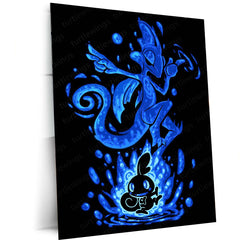 Anime Metal Poster | The Water Chameleon Within | Fluid Awakening Pokemon Metal Frame  Inner Adaptability, Silent Precision & Calm Power Wall Art