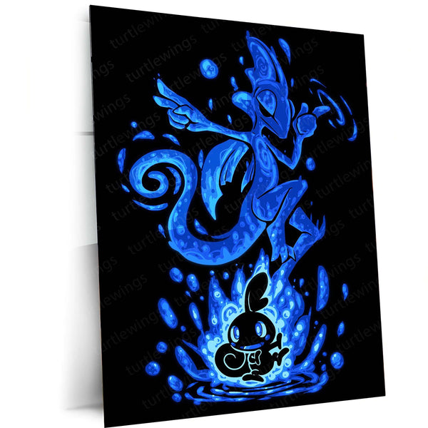 Anime Metal Poster | The Water Chameleon Within | Fluid Awakening Pokemon Metal Frame  Inner Adaptability, Silent Precision & Calm Power Wall Art