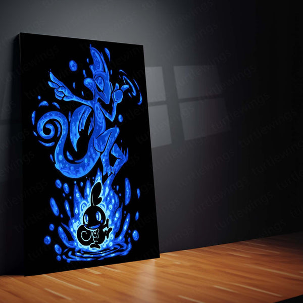 Anime Metal Poster | The Water Chameleon Within | Fluid Awakening Pokemon Metal Frame  Inner Adaptability, Silent Precision & Calm Power Wall Art