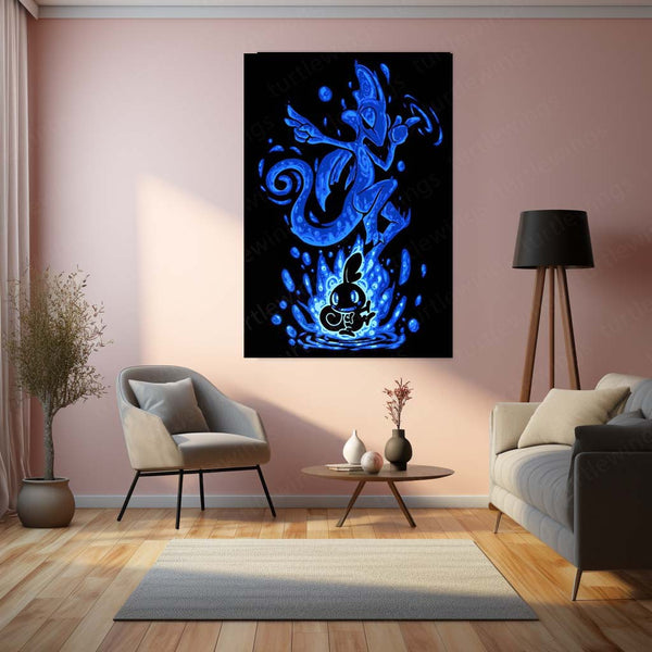 Anime Metal Poster | The Water Chameleon Within | Fluid Awakening Pokemon Metal Frame  Inner Adaptability, Silent Precision & Calm Power Wall Art
