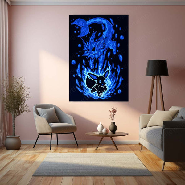 Anime Metal Poster | The Water Evolution Within | Ocean Awakening Pokemon Metal Frame  Inner Flow, Adaptive Power & Silent Strength Wall Art