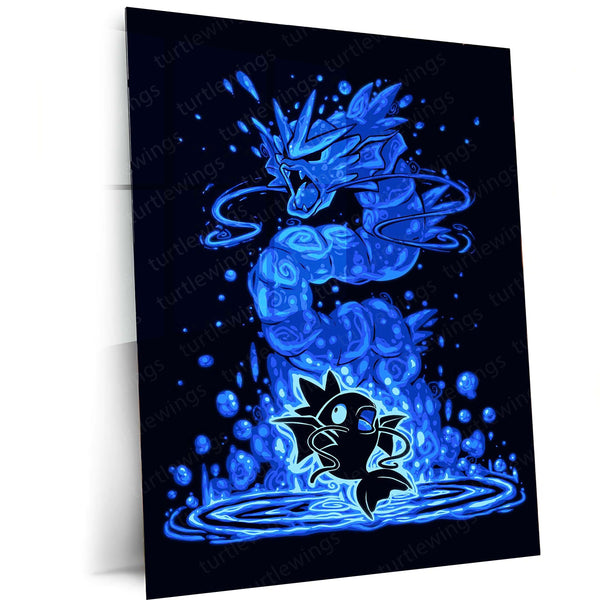 Anime Metal Poster | The Waterfall Dragon Within | Ascension Awakening Pokemon Metal Frame  Inner Struggle, Relentless Growth & Legendary Power Wall Art