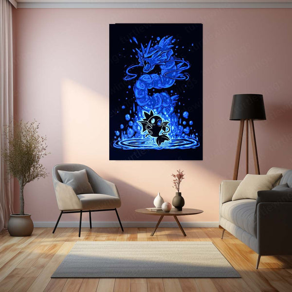 Anime Metal Poster | The Waterfall Dragon Within | Ascension Awakening Pokemon Metal Frame  Inner Struggle, Relentless Growth & Legendary Power Wall Art