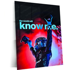 Quote Metal Poster | George Russell – The World Will Know Me Metal Frame Breakthrough Mentality & Future Champion Quote Wall Art | Formula 1 Aspiration Metal Poster