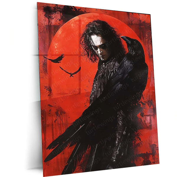 The Crow Gothic Darkness – Raven & Red Moon | Dark Fantasy Metal Frame Poster