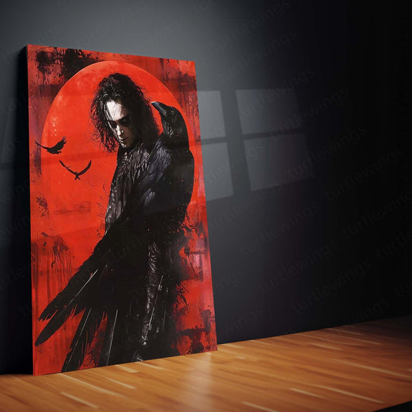 The Crow Gothic Darkness – Raven & Red Moon | Dark Fantasy Metal Frame Poster