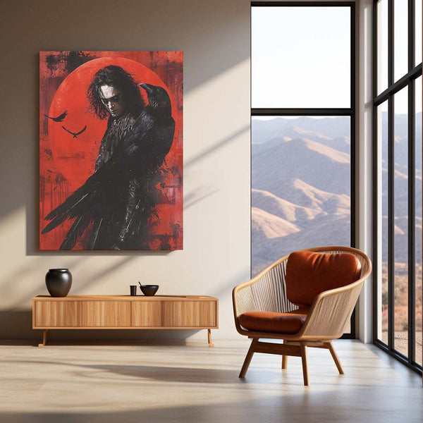 The Crow Gothic Darkness – Raven & Red Moon | Dark Fantasy Metal Frame Poster