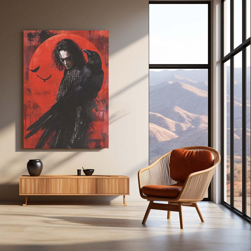 The Crow Gothic Darkness – Raven & Red Moon | Dark Fantasy Metal Frame Poster