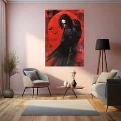 The Crow Gothic Darkness – Raven & Red Moon | Dark Fantasy Metal Frame Poster