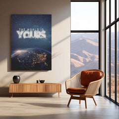 The World Is Yours Neon LED Metal Frame | Motivational Wall Art | Luxury Ambition Quote Decor