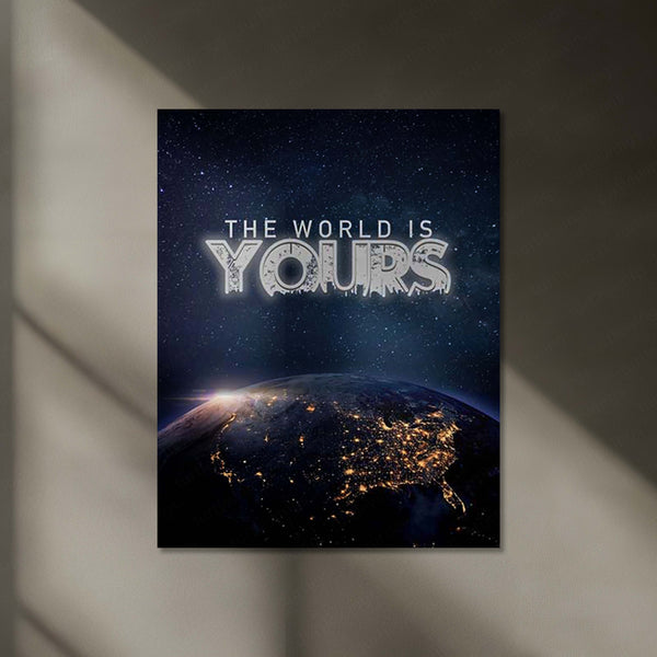 The World Is Yours Neon LED Metal Frame | Motivational Wall Art | Luxury Ambition Quote Decor