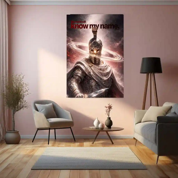 Quote Metal Poster | “The World Will Know My Name” Quote Metal Frame Wall Art | Warrior Motivation Poster | Premium Metal Frame - TURTLEWINGS 