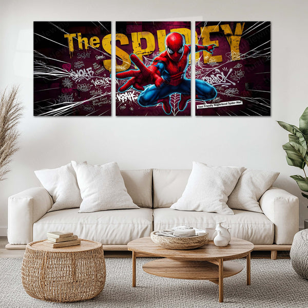 Superhero Metal Poster Set of 3 | Spider-Man | The Spidey Graffiti Action Triptych Wall Art – main product image