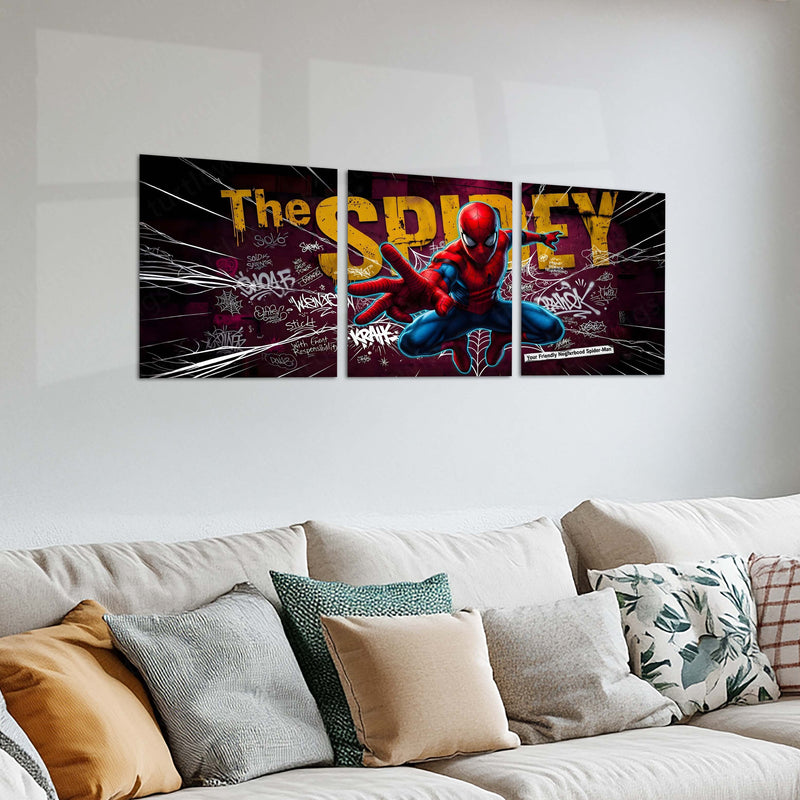 Superhero Metal Poster Set of 3 | Spider-Man | The Spidey Graffiti Action Triptych Wall Art – product image 2