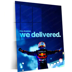 Quote Metal Poster | Max Verstappen – They Doubted, We Delivered Metal Frame Relentless Dominance & Championship Proof Wall Art | F1 Victory Statement Metal Poster