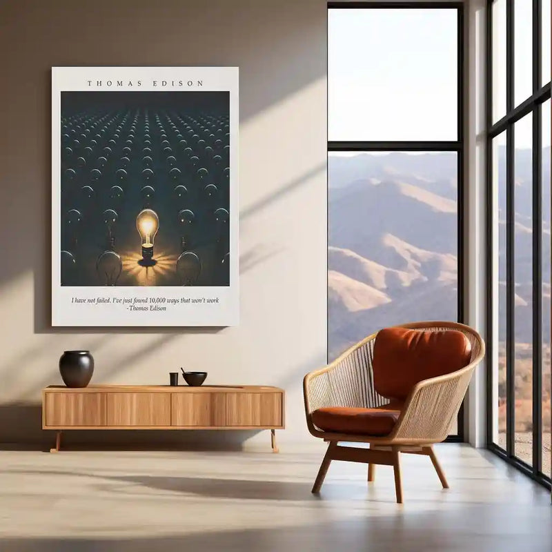 Quote Metal Poster | Thomas Edison Quote Metal Frame Wall Art | “I Have Not Failed…” Motivation Poster | Premium Metal Frame - TURTLEWINGS 