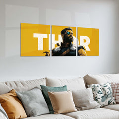 Superhero Metal Poster Set of 3 | Thor | Yellow Thunder God Triptych Wall Art – product image 2