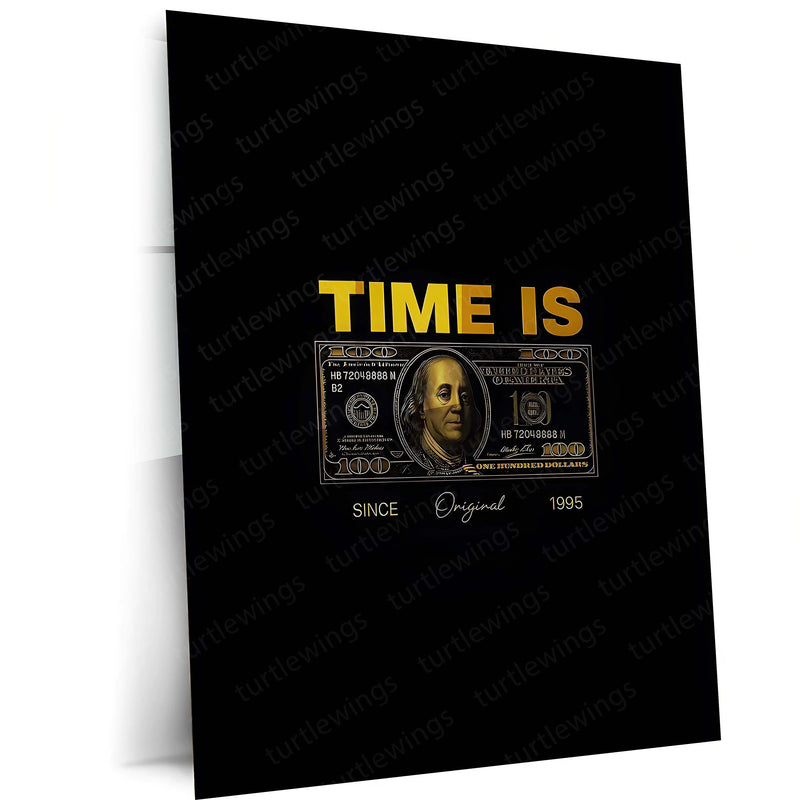 Quote Metal Poster | Time Is Wealth Metal Frame | Success & Money Mindset Wall Art | Motivational Quote Metal Poster