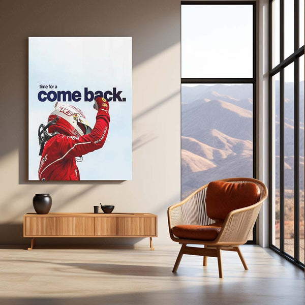 Quote Metal Poster | Charles Leclerc – Time for a Comeback Metal Frame Resilience, Redemption & Ferrari Fighting Spirit Wall Art | F1 Reset Mindset Metal Poster