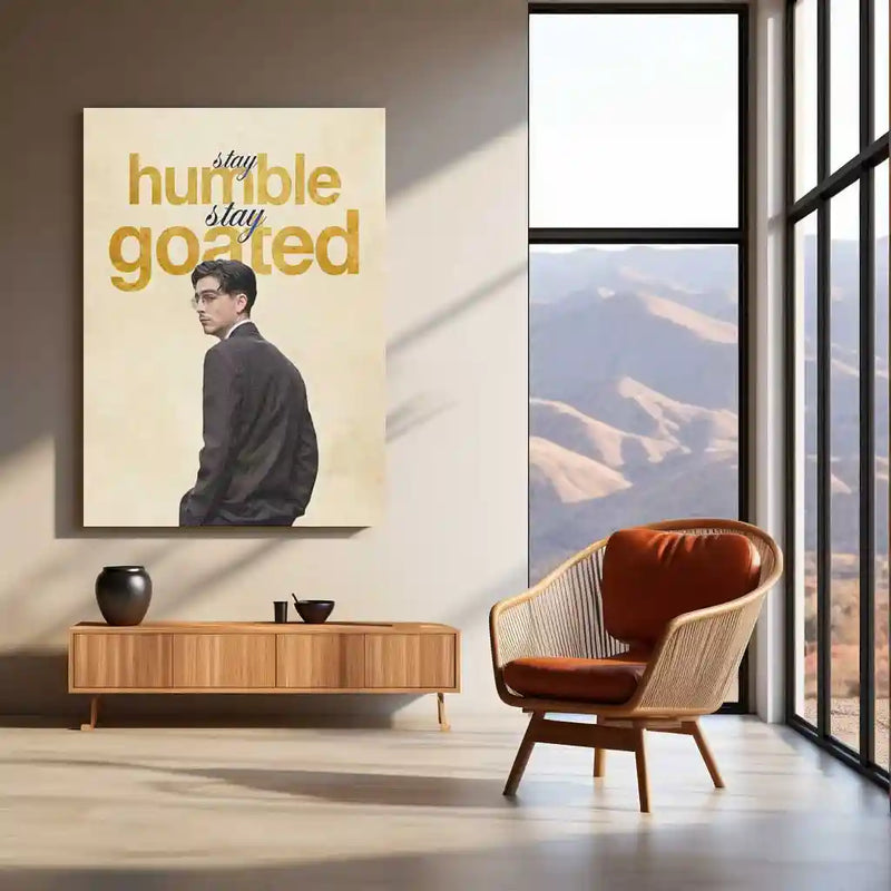 Quote Metal Poster | Timothee Chalamet – Stay Humble. Stay Goated. | Modern Icon Metal Poster - TURTLEWINGS 