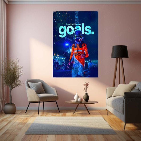 Quote Metal Poster | Lando Norris – Tired but Unstoppable Metal Frame Relentless Drive & Modern Racer Mindset Wall Art | High-Performance Motivation Metal Poster